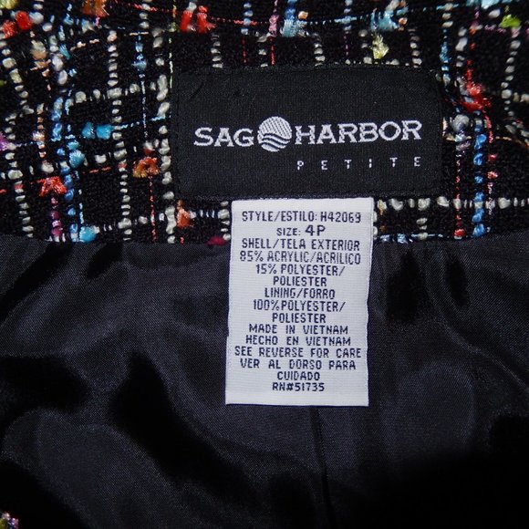 Sag Harbor Blazer 4 Petite 4P Black Multi Tweed Zip Lined Jacket Top New! - Picture 6 of 7